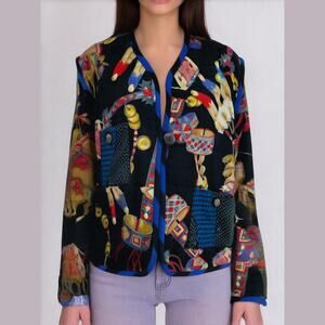 Vtg Canvasbacks Lutton & Horsfield Blue Drums Feather Wool Blazer Women Sz L